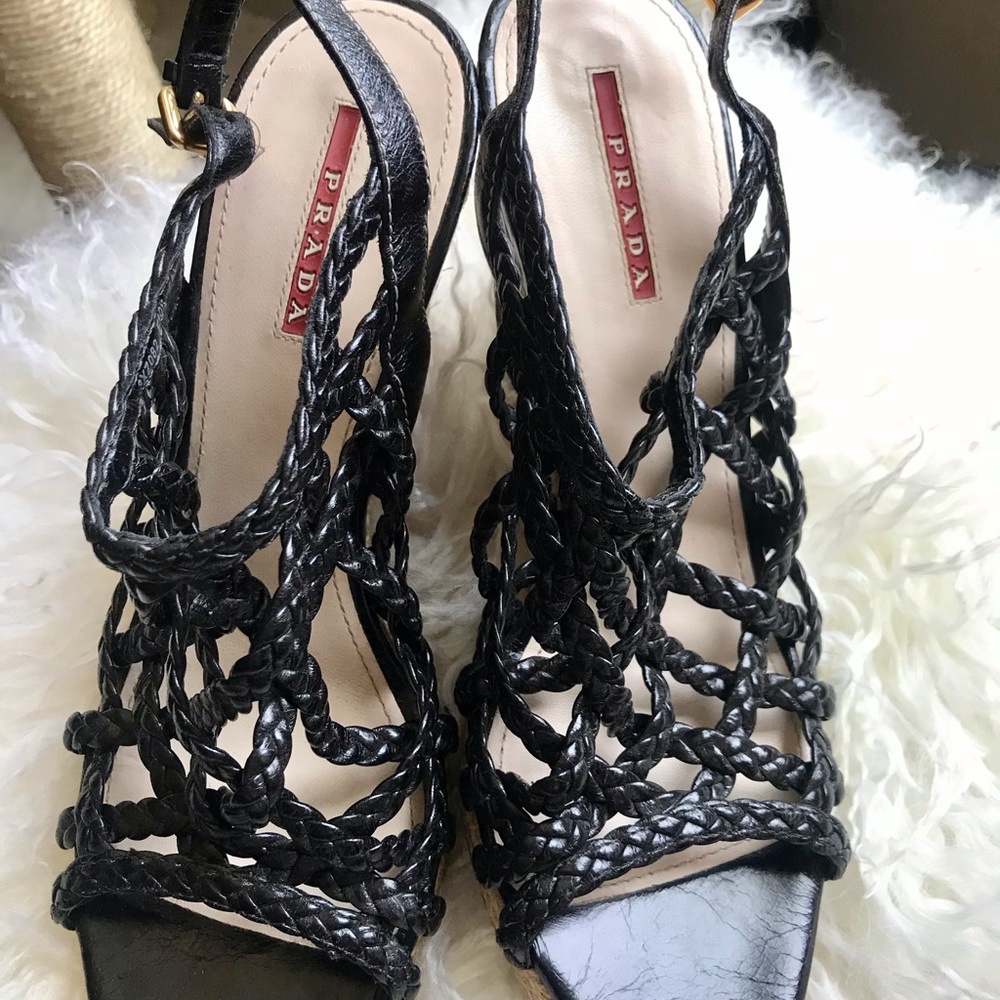 Prada sports blk braided leather cage Espadrilles - Picture 8 of 11